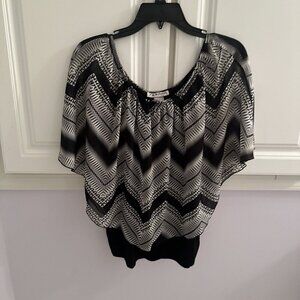 Claudia Richard Tank W/ Chevron Print Draped Overlay Black Size L - Stylish top